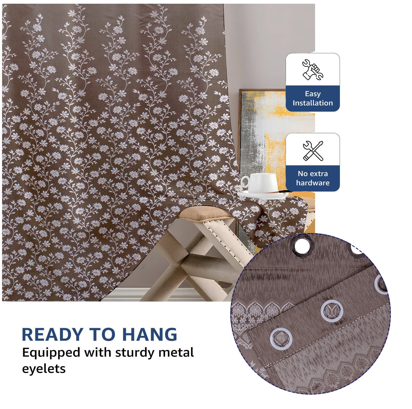 Berlin Collection Pannel Curtain Floral Print For Window/Door/Long Door - Coffee (Pack Of 1)