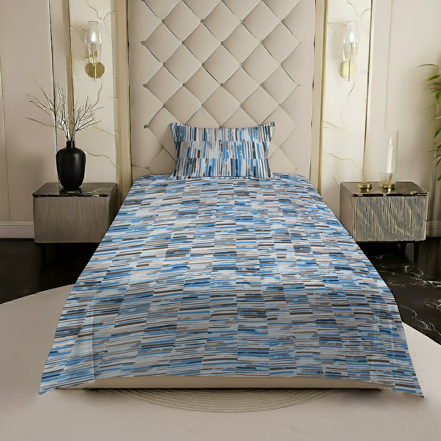 London Collection Cotton Flat Bedsheet- Blue