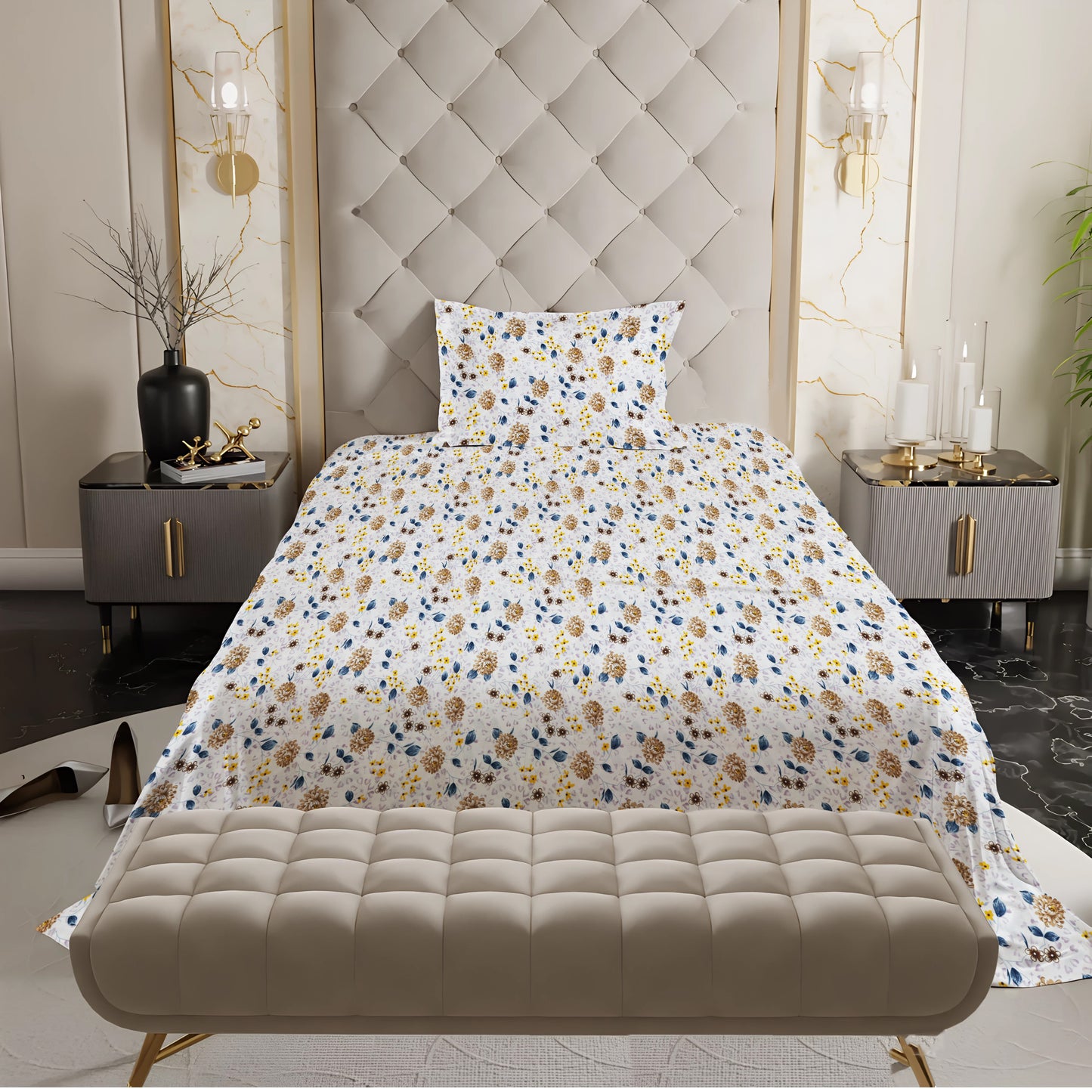 London Collection Cotton Flat Bedsheet- Mustard