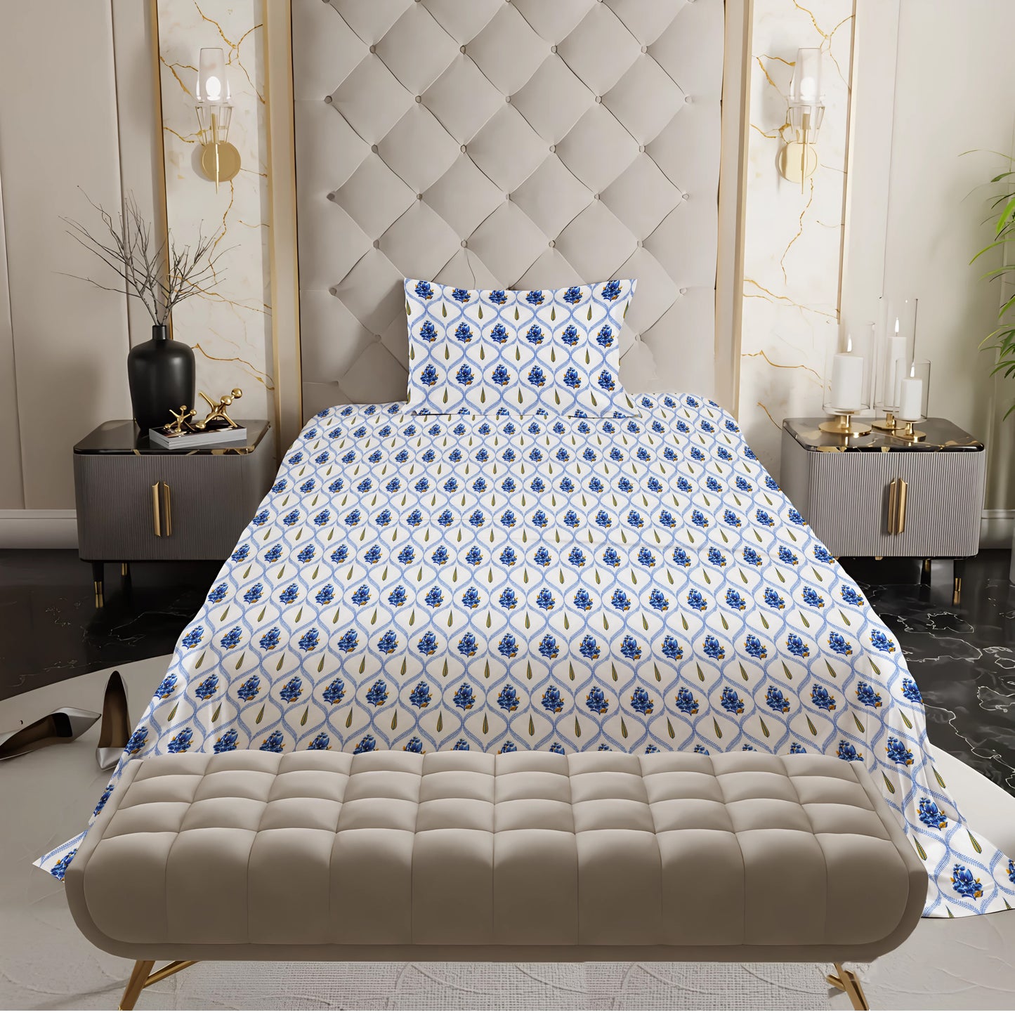 London Collection Cotton Flat Bedsheet- Dark Blue