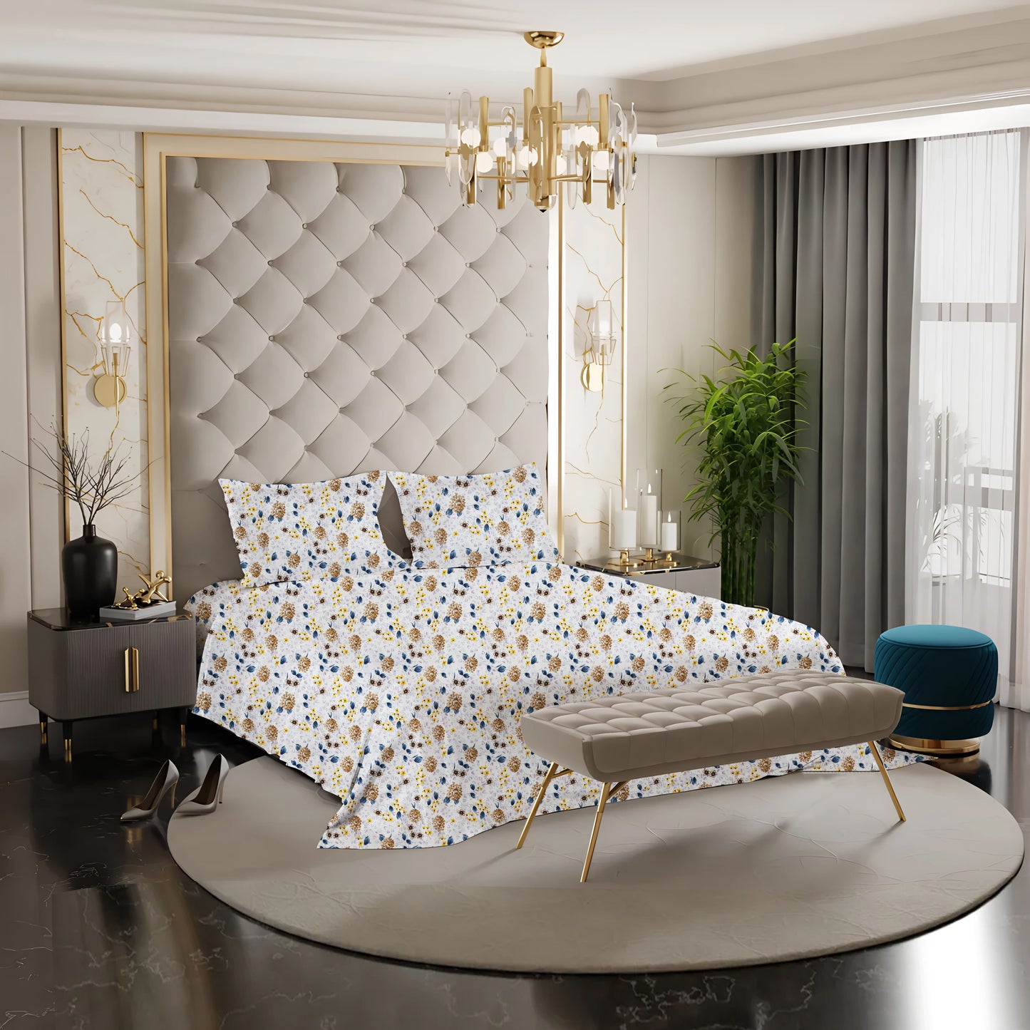 London Collection Cotton Flat Bedsheet- Mustard