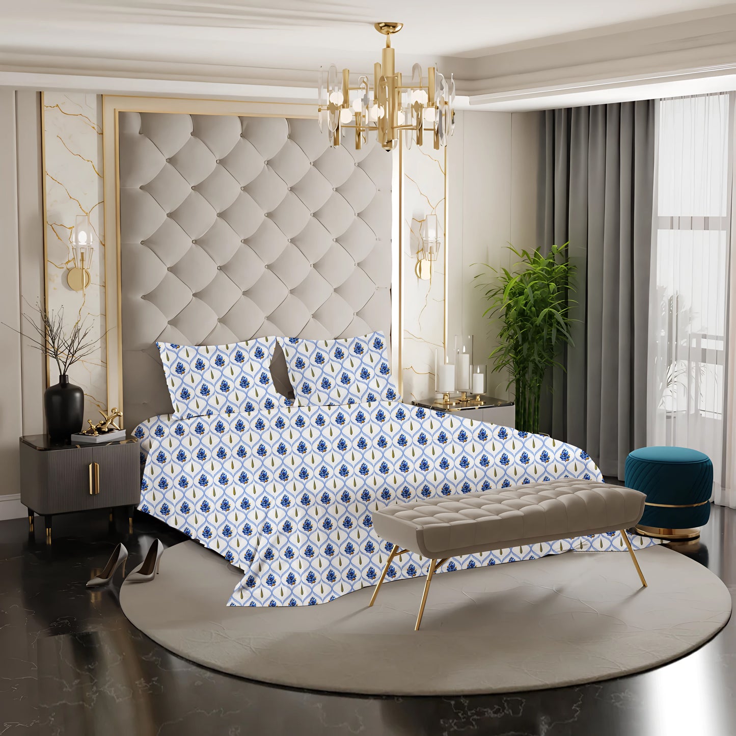London Collection Cotton Flat Bedsheet- Dark Blue