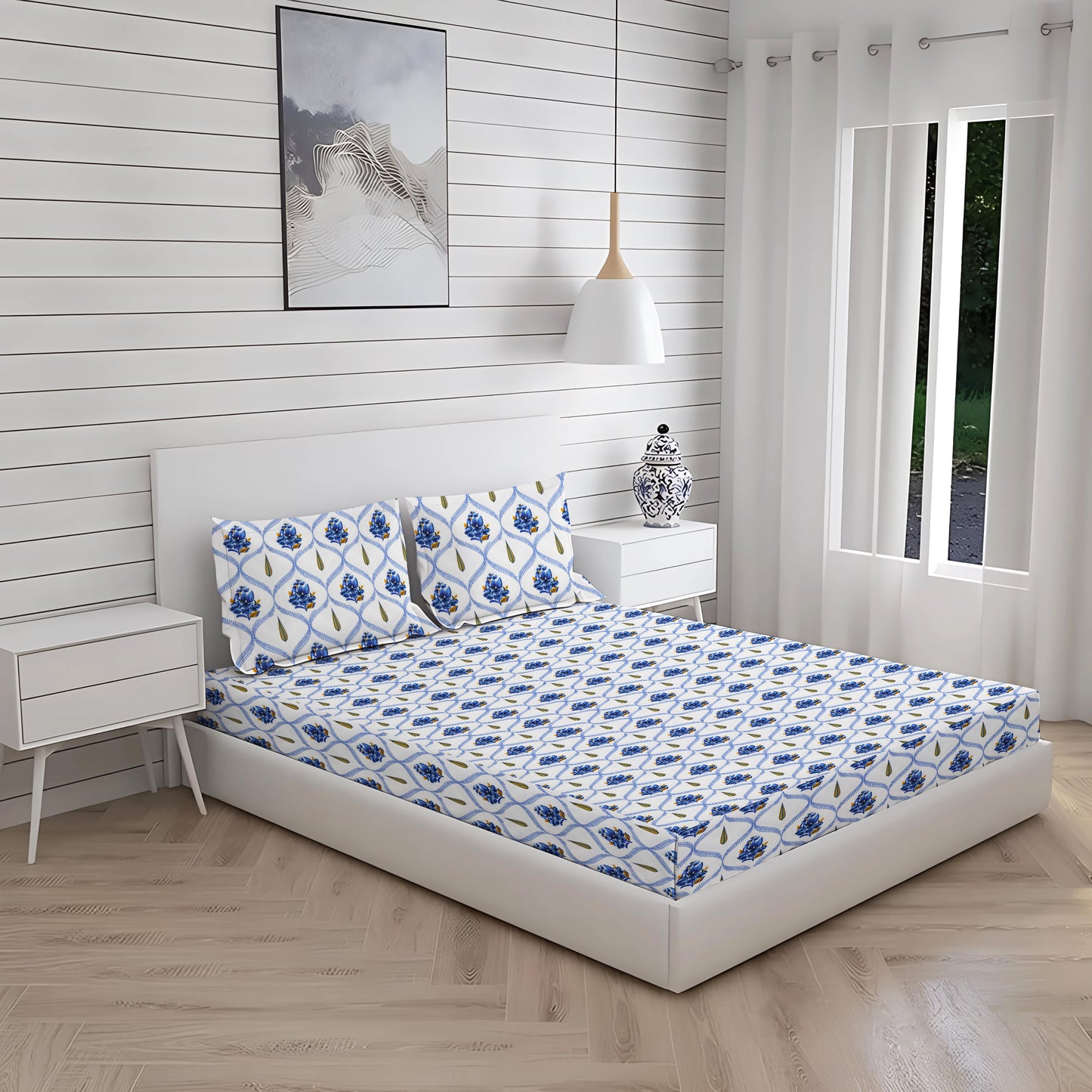 London Collection Cotton Fitted Bedsheet- Dark Blue