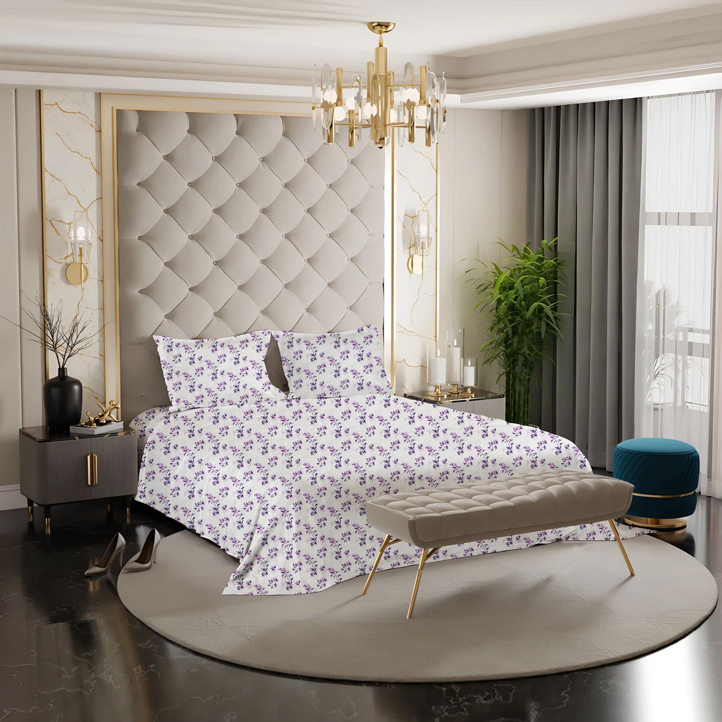 New York Collection Cotton Flat Bedsheet- Purple