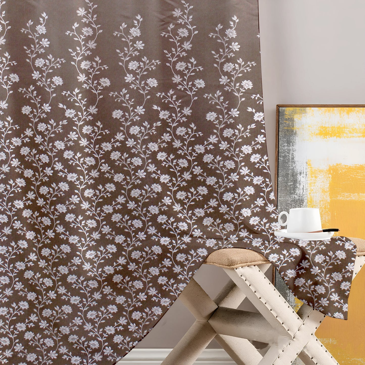 Berlin Collection Pannel Curtain Floral Print For Window/Door/Long Door - Coffee (Pack Of 1)
