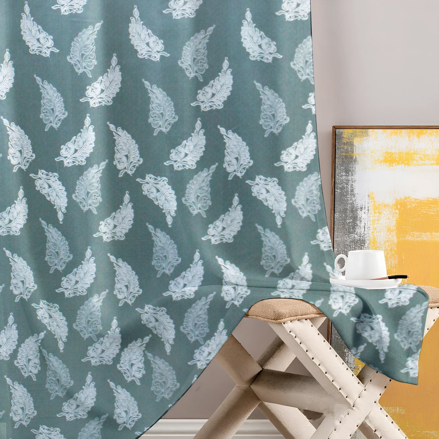 Berlin Collection Pannel Curtain Leaf Print For Window/Door/Long Door - CGreen (Pack Of 1)
