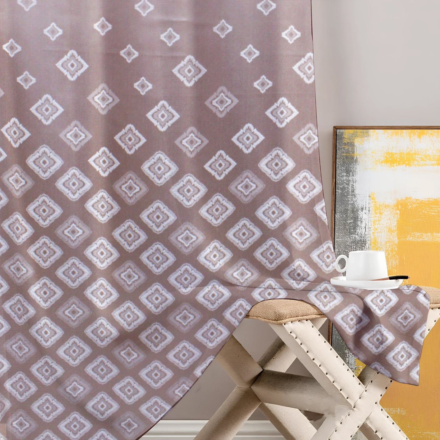 Berlin Collection Pannel Curtain Geometric Print For Window/Door/Long Door - Onion (Pack Of 1)