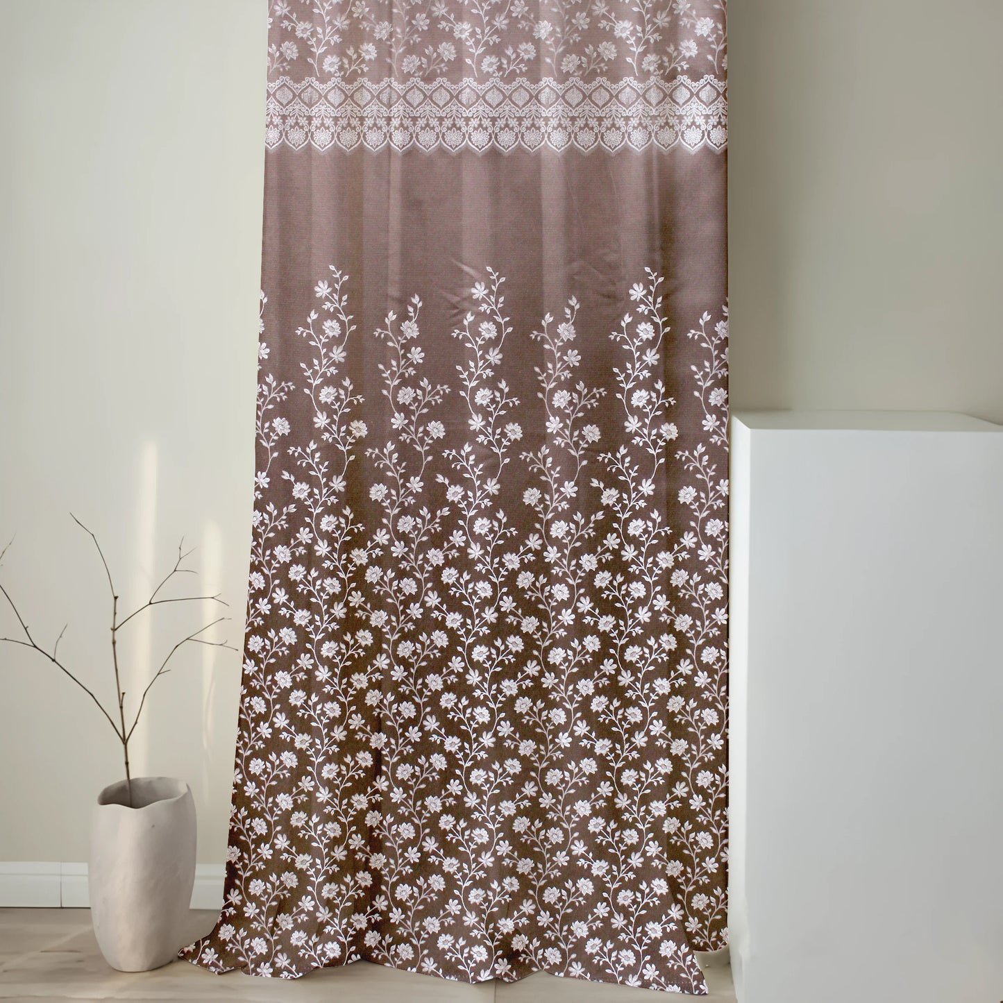 Berlin Collection Pannel Curtain Floral Print For Window/Door/Long Door - Coffee (Pack Of 1)