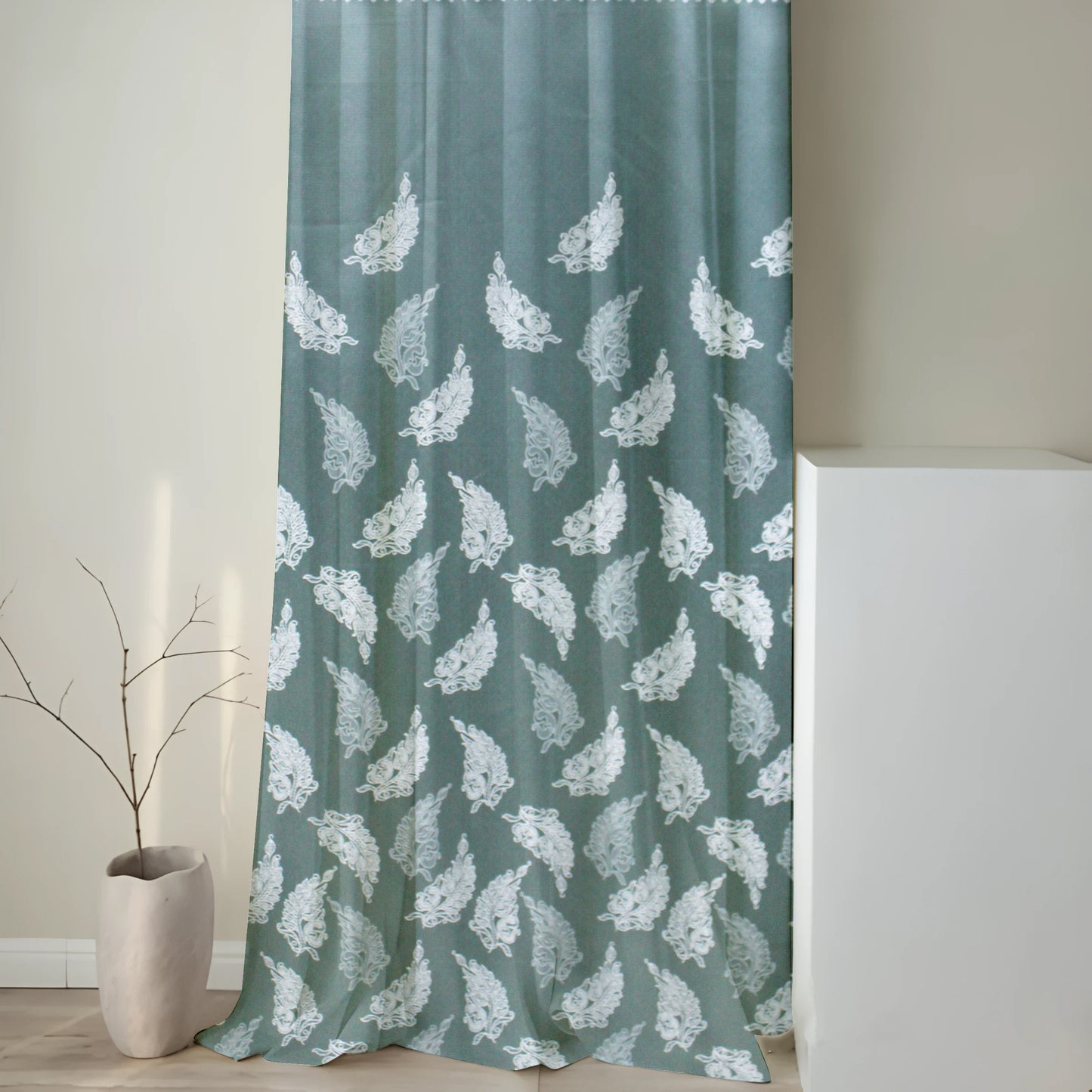 Berlin Collection Pannel Curtain Leaf Print For Window/Door/Long Door - CGreen (Pack Of 1)