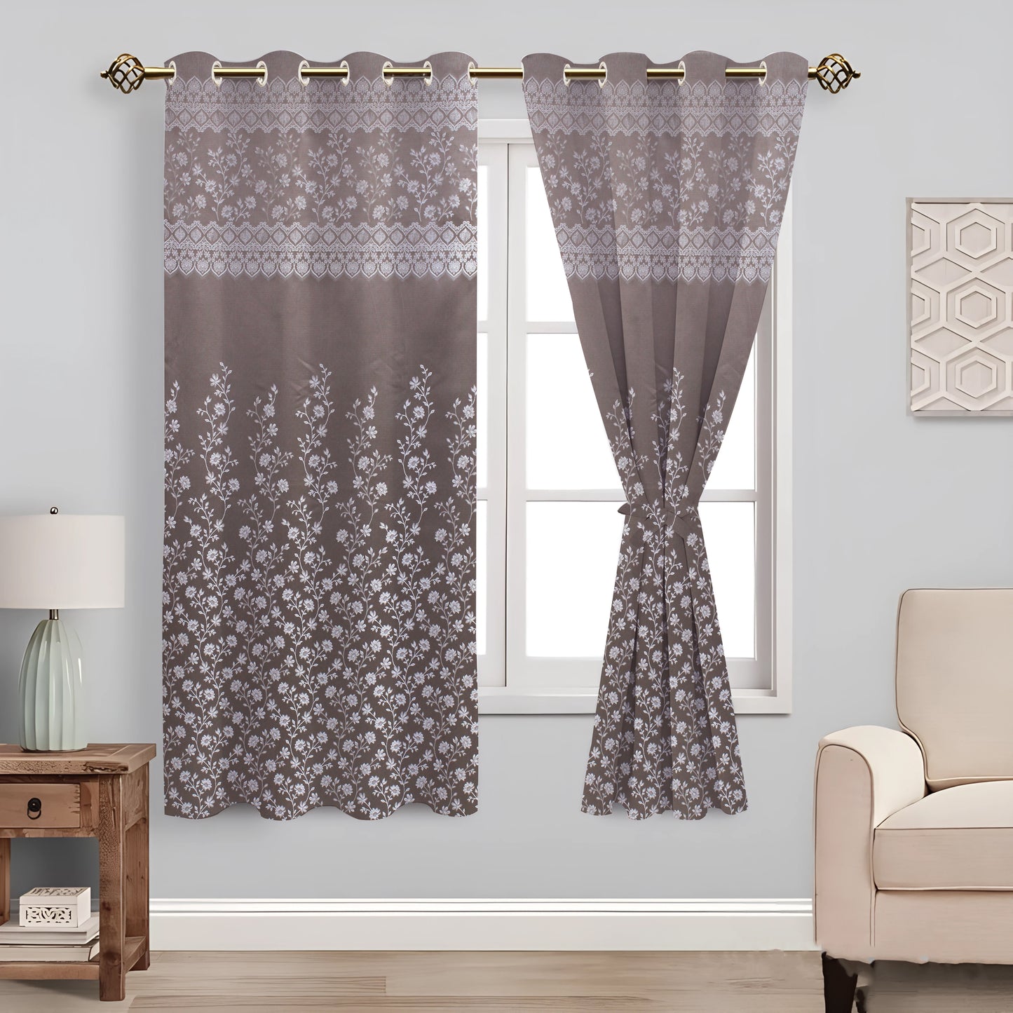 Berlin Collection Pannel Curtain Floral Print For Window/Door/Long Door - Coffee (Pack Of 1)