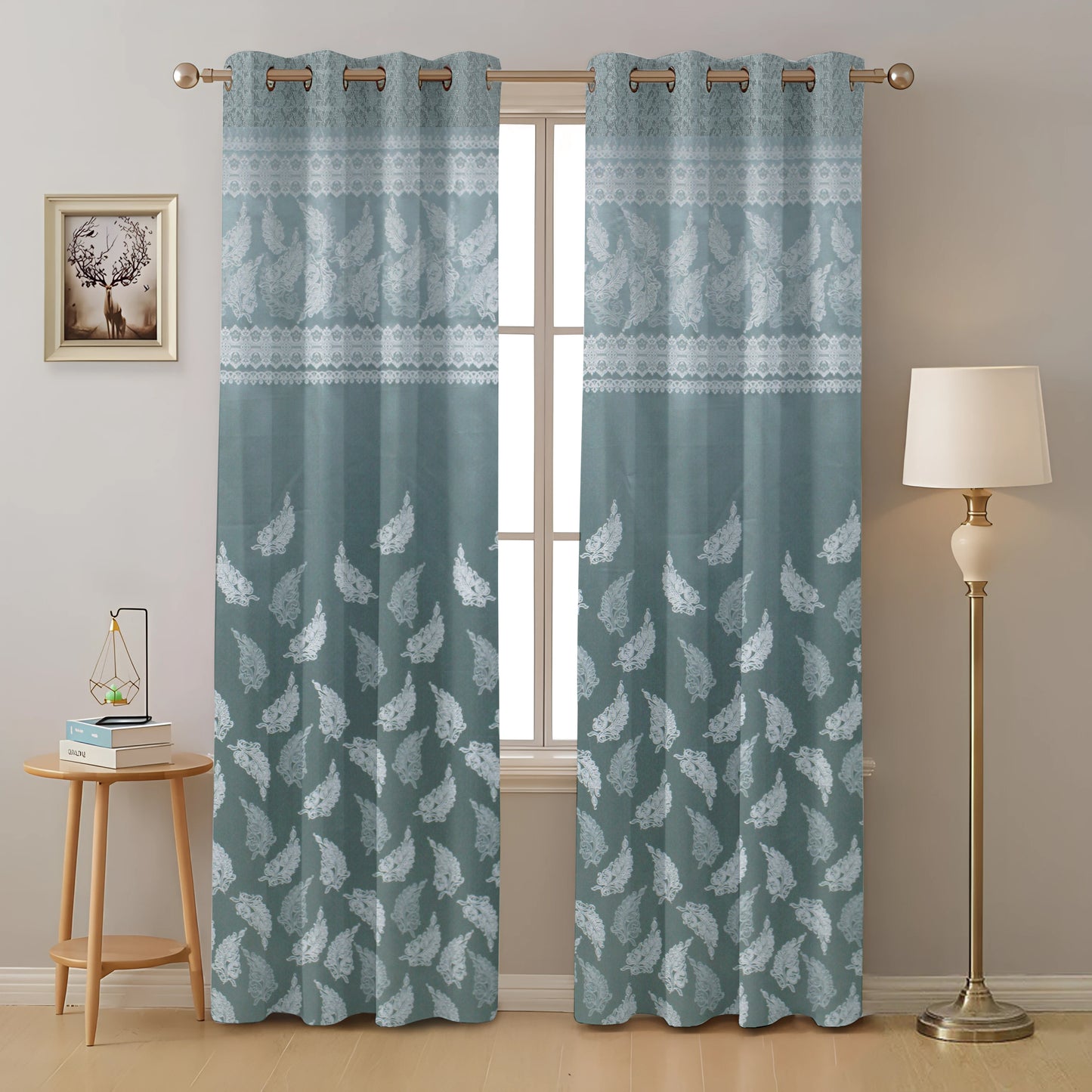 Berlin Collection Pannel Curtain Leaf Print For Window/Door/Long Door - CGreen (Pack Of 1)