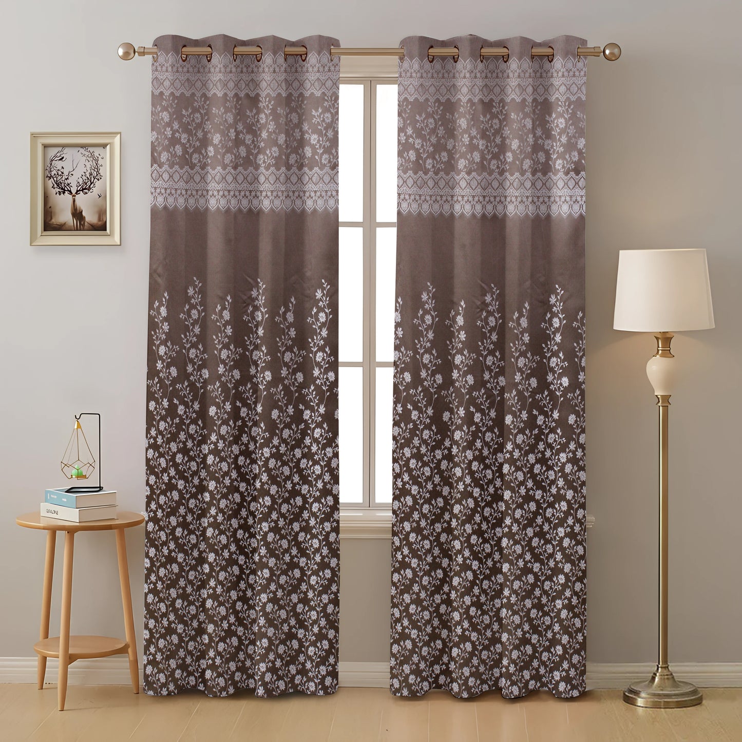 Berlin Collection Pannel Curtain Floral Print For Window/Door/Long Door - Coffee (Pack Of 1)