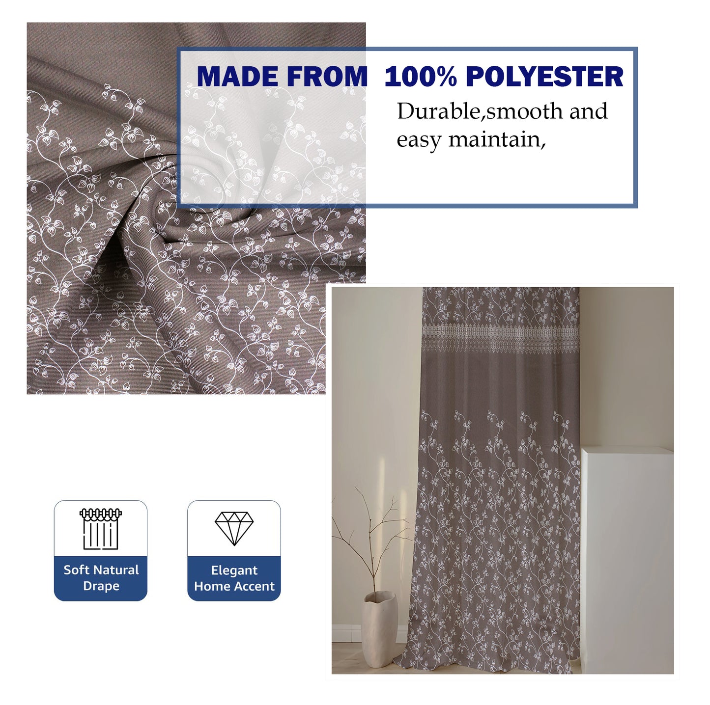 Berlin Collection Pannel Curtain Floral Print For Window/Door/Long Door - Coffee (Pack Of 1)