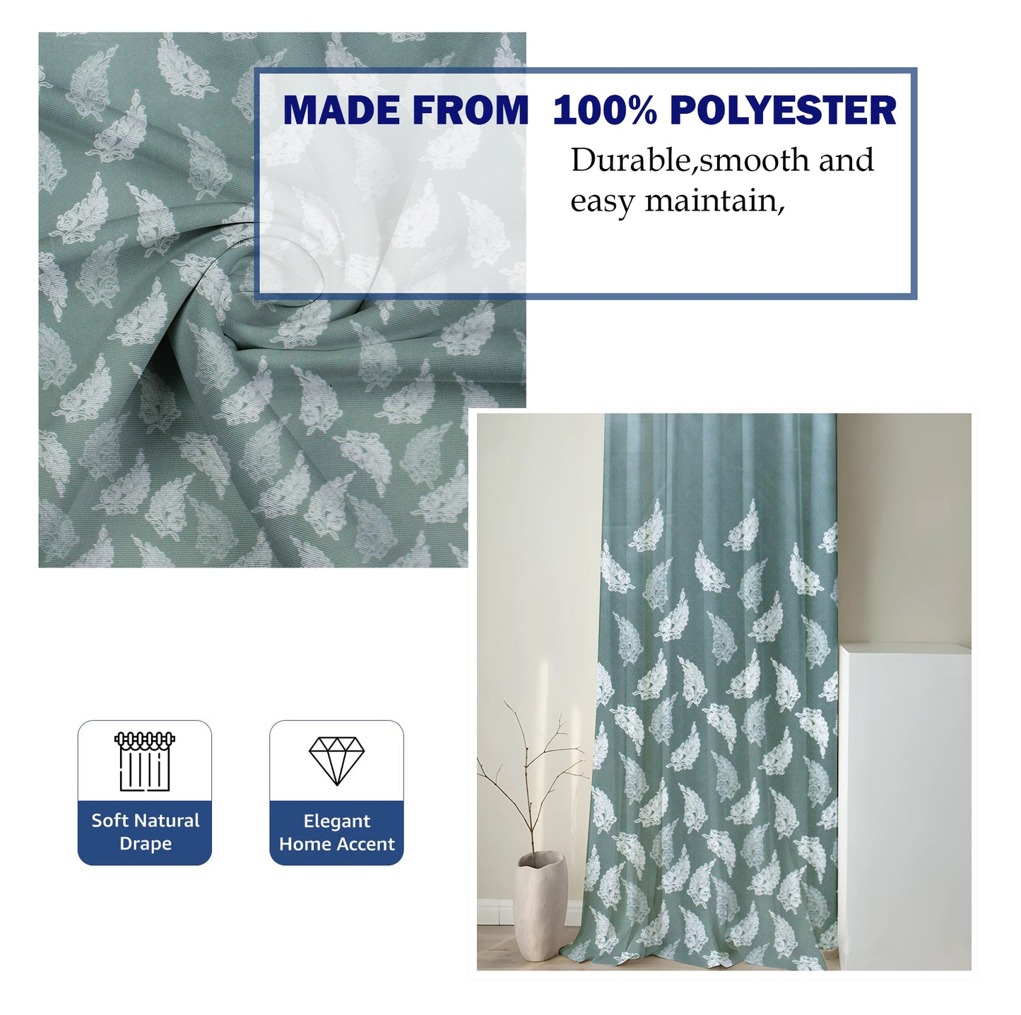 Berlin Collection Pannel Curtain Leaf Print For Window/Door/Long Door - CGreen (Pack Of 1)