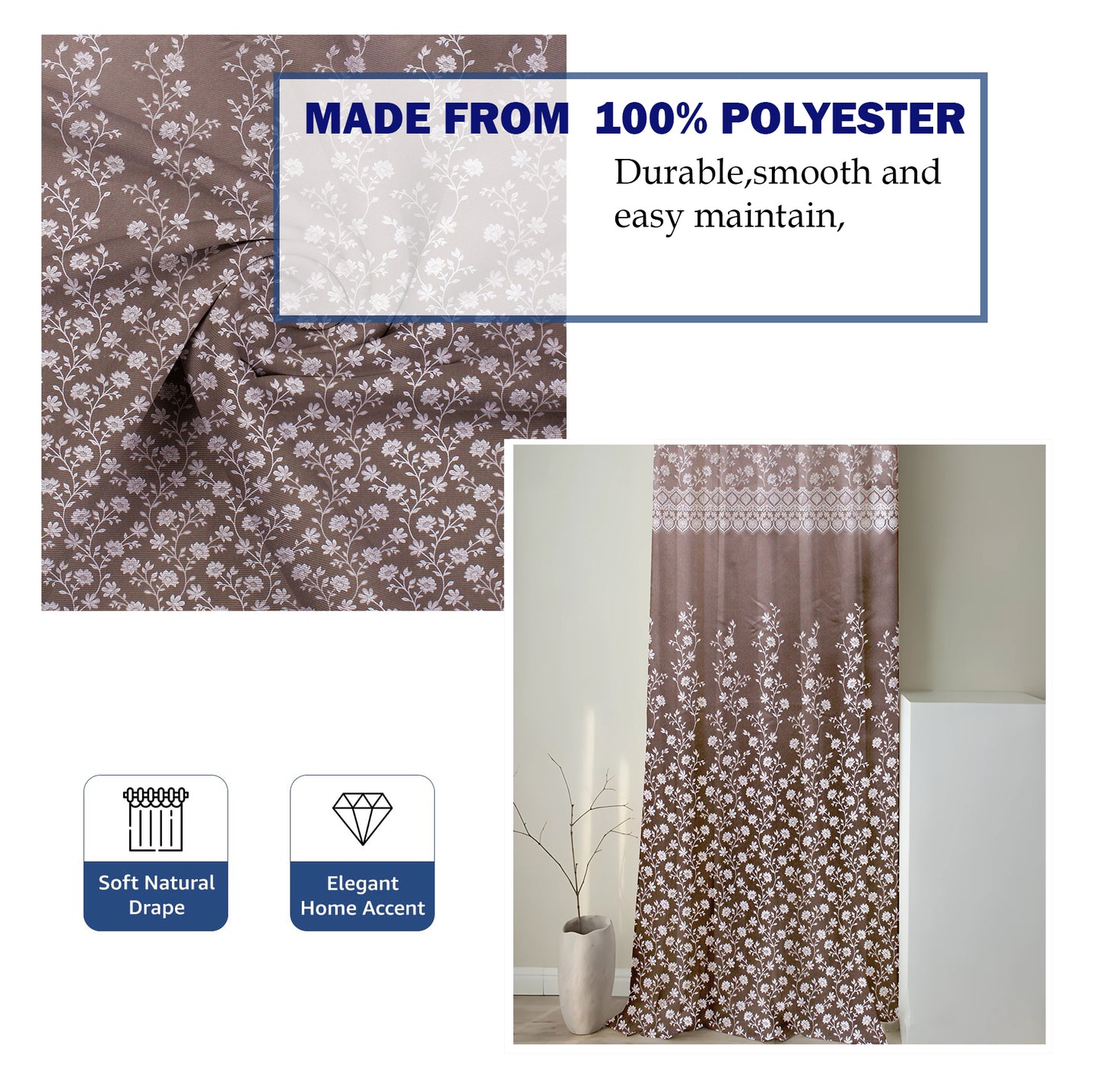 Berlin Collection Pannel Curtain Floral Print For Window/Door/Long Door - Coffee (Pack Of 1)