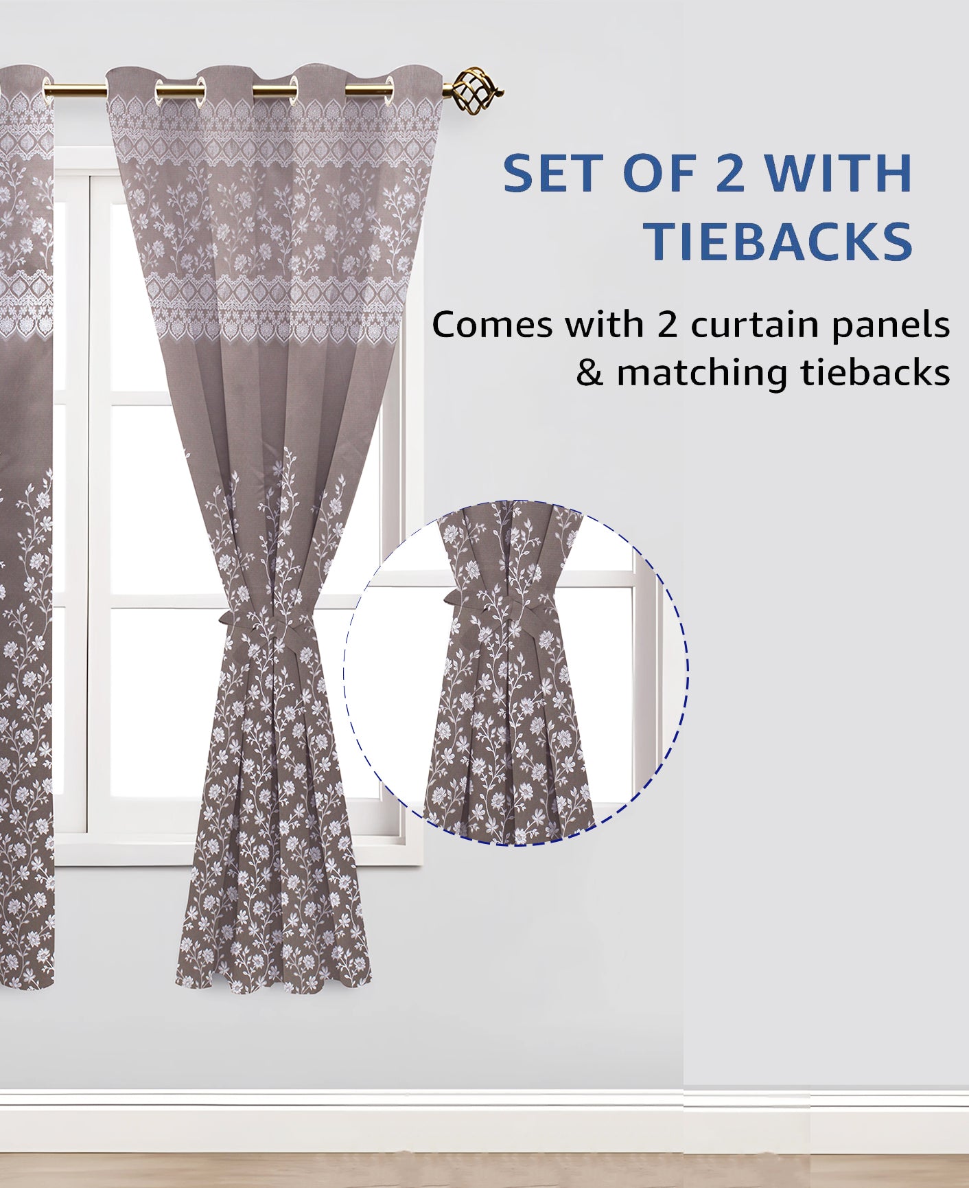 Berlin Collection Pannel Curtain Floral Print For Window/Door/Long Door - Coffee (Pack Of 1)