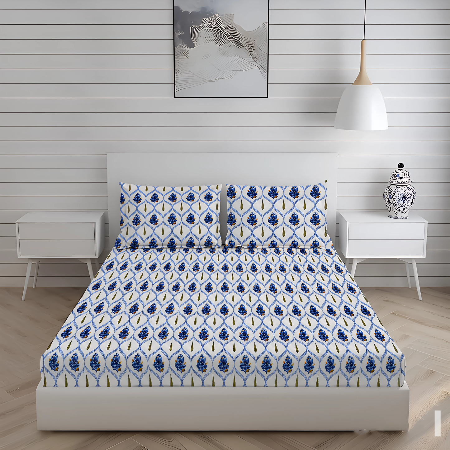 London Collection Cotton Fitted Bedsheet- Dark Blue