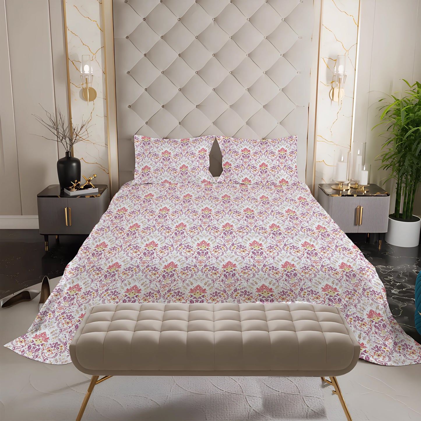 New York Collection Cotton Flat Bedsheet- Pink