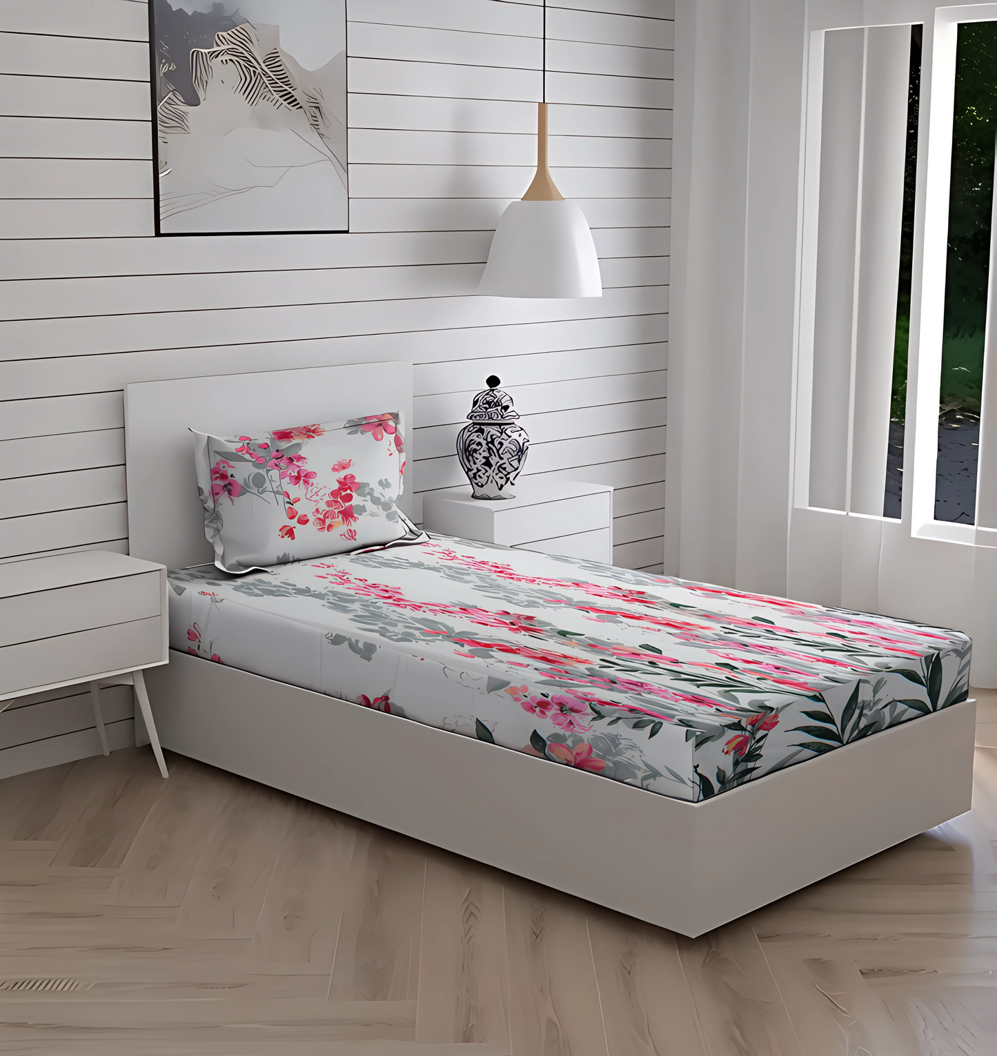 New York Collection 180 TC Fitted Bedsheet- Light Pink