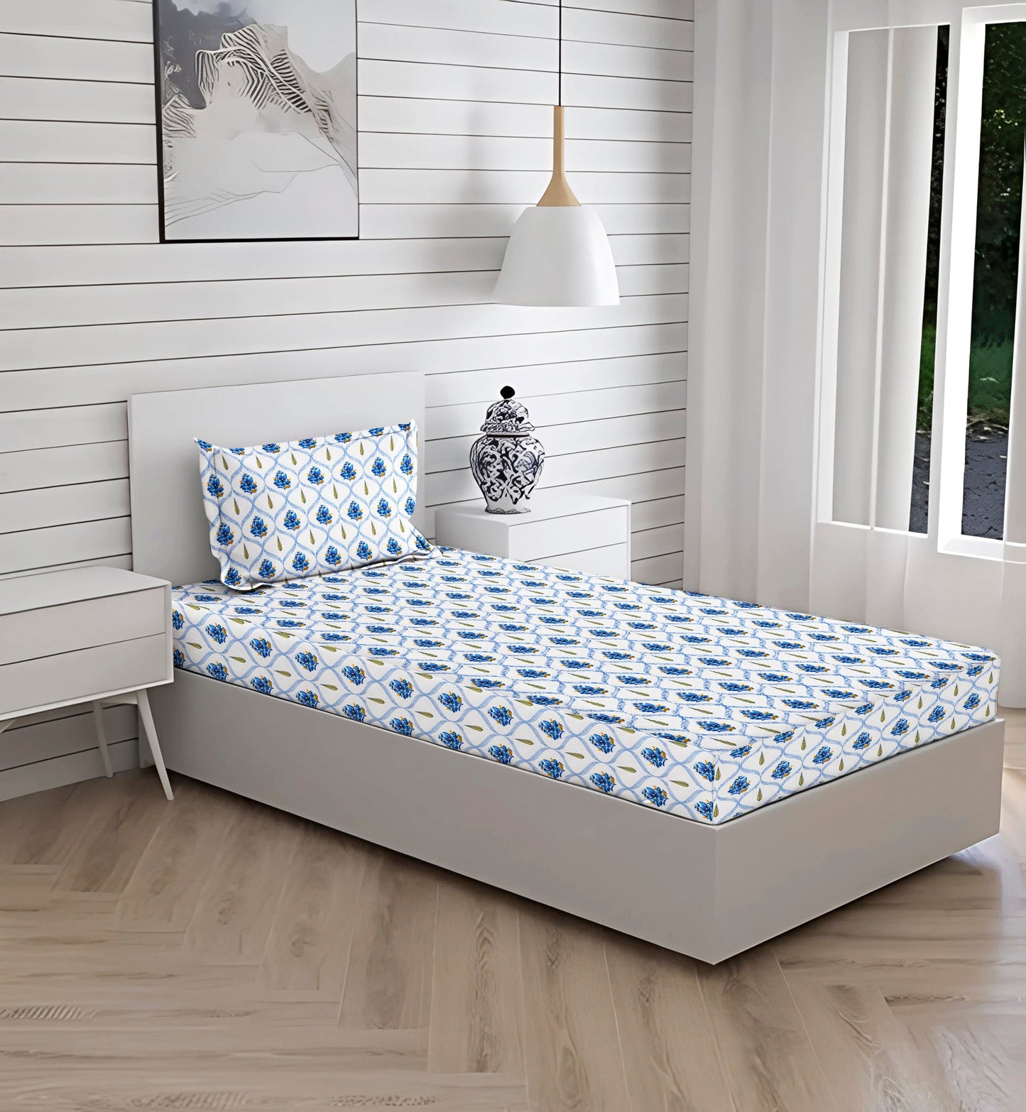 London Collection Cotton Fitted Bedsheet- Dark Blue