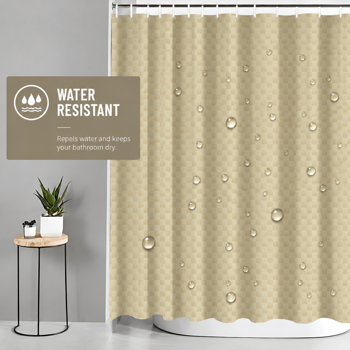 Monaco Collection Waterproof Bathroom Curtain – Cream color Shower Curtain.