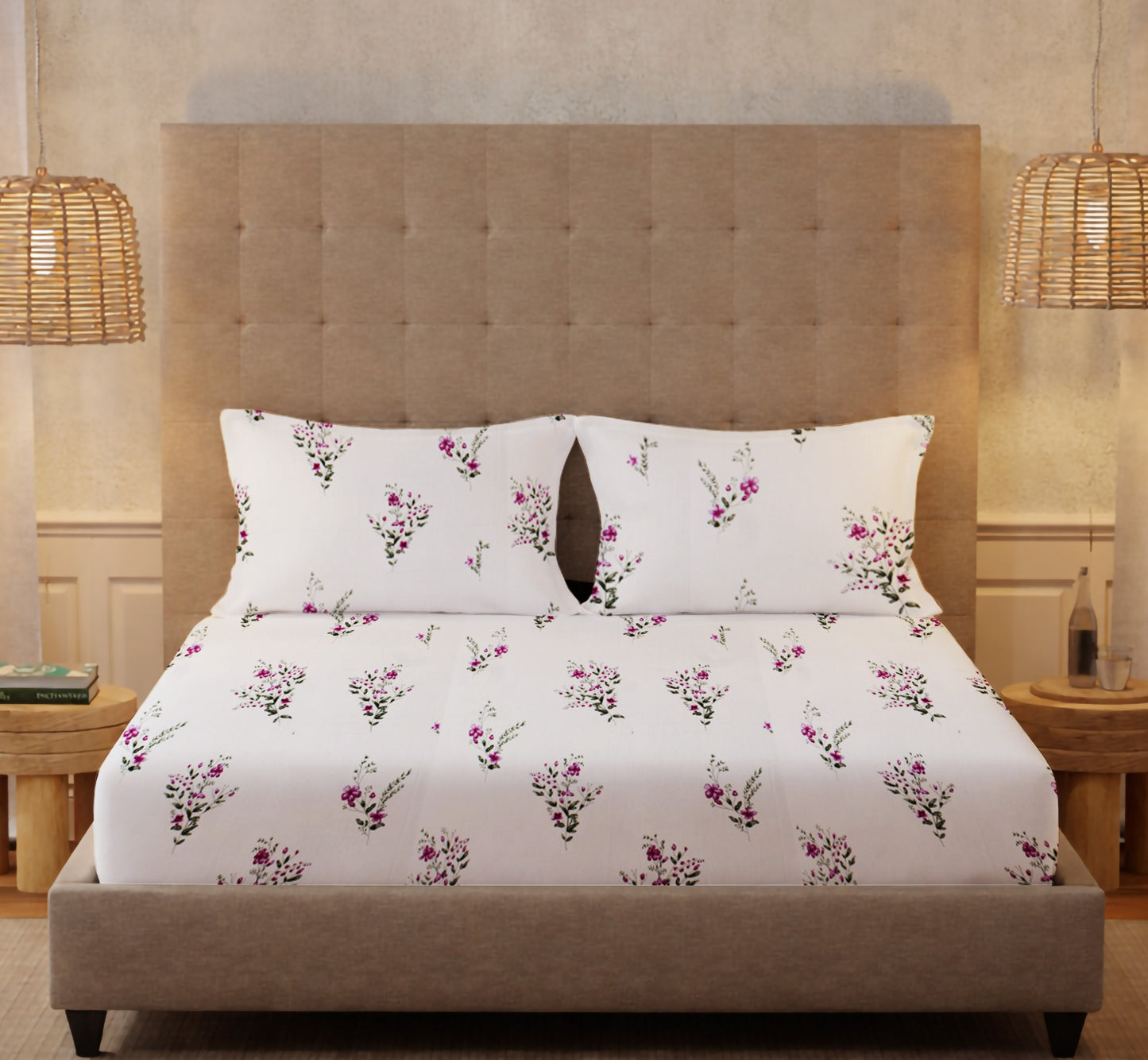 Queen Size Flat Bedsheet AJ 66 (200 TC) with 2 Pillow Covers (244 cm X 222 cm)