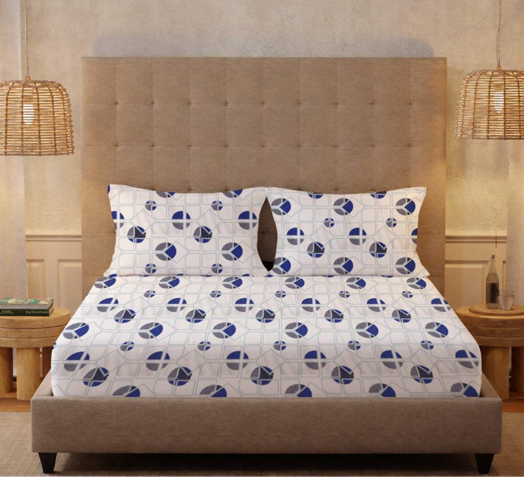 King Size Fitted Bedsheet R393 (180 TC) with 2 Pillow Covers (198 cm X 182 cm X 18 cm)