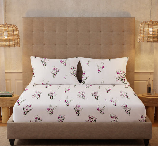 King Size Flat Bedsheet AJ 66 (200 TC) with 2 Pillow Covers (274 cm X 222 cm)