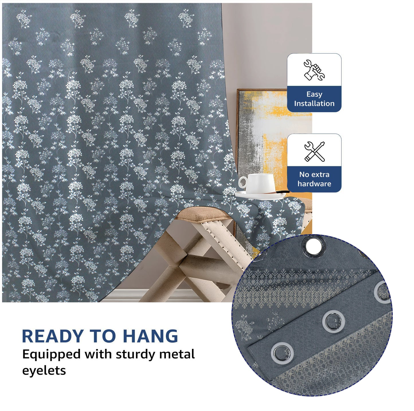 Berlin Collection Pannel Curtain Floral Print For Window/Door/Long Door - GBlue (Pack Of 1)