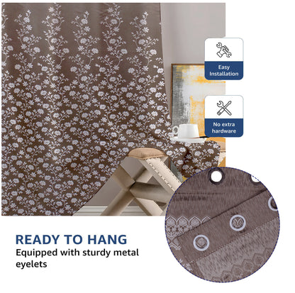 Berlin Collection Pannel Curtain Floral Print For Window/Door/Long Door - Coffee (Pack Of 1)