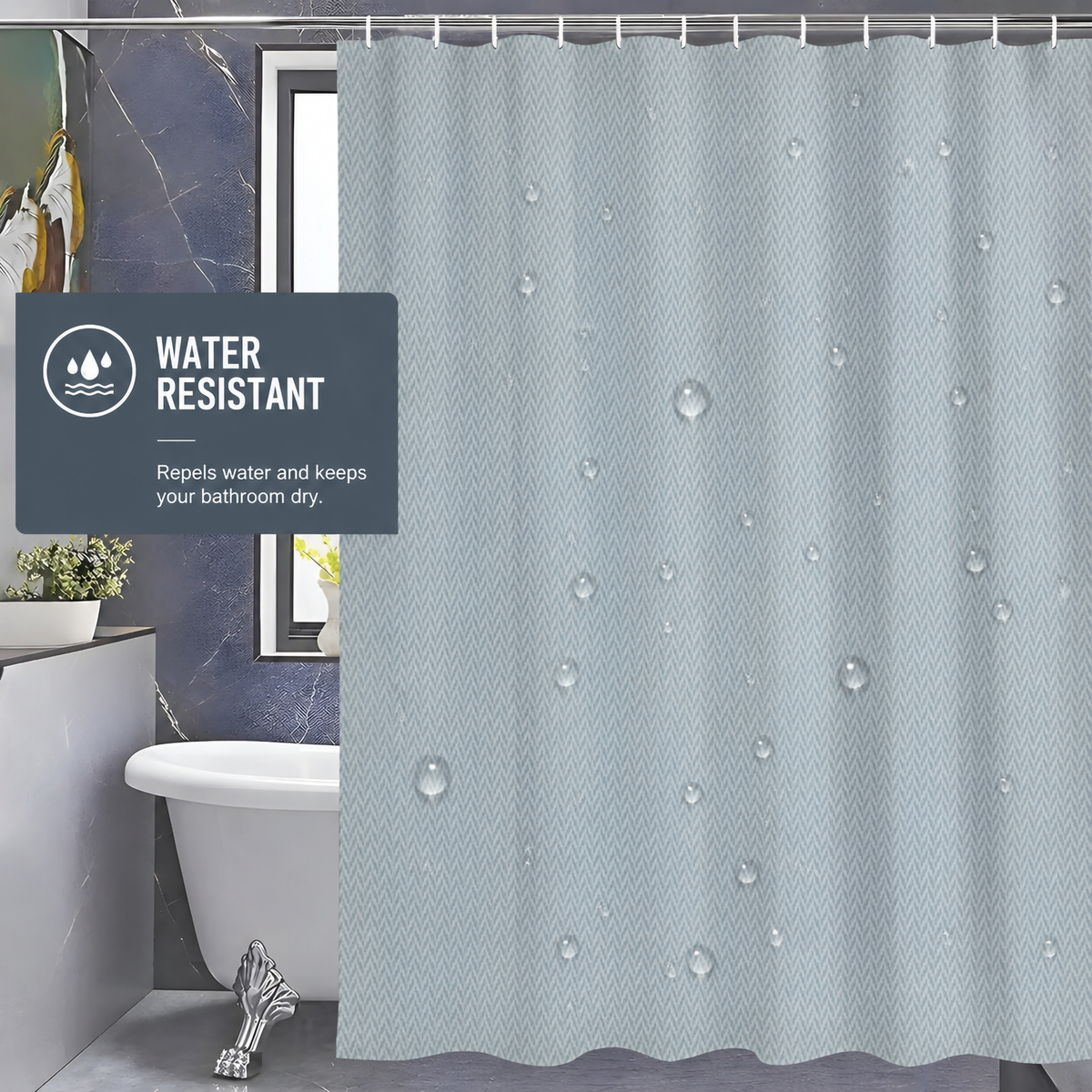 Monaco Collection Waterproof Bathroom Curtain – Grey color Shower Curtain.