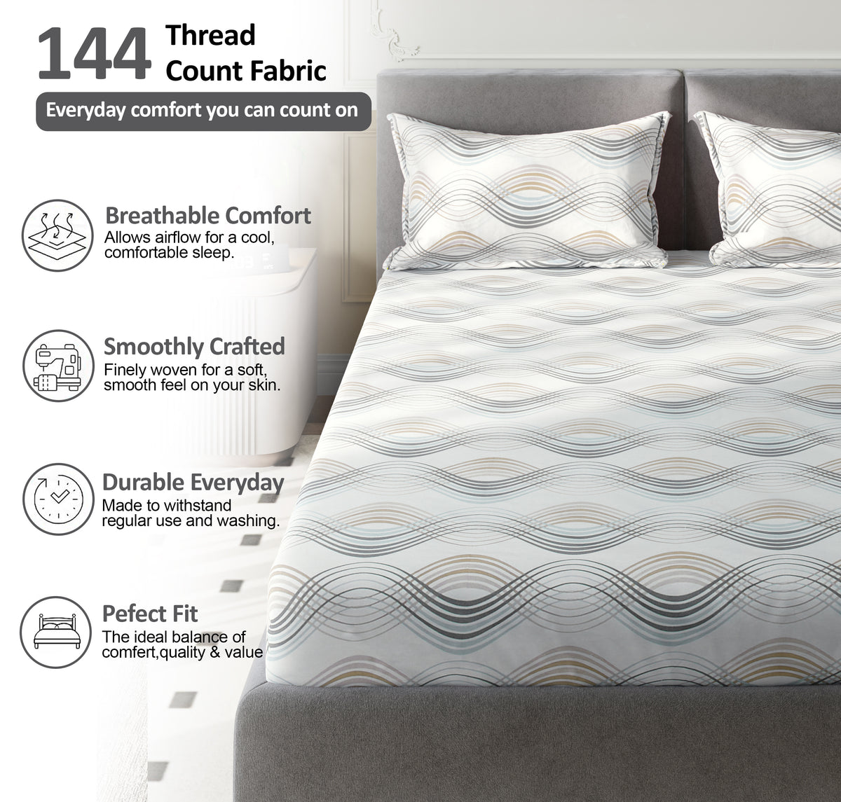 Sydney Collection Cotton Flat Bedsheets - Beige