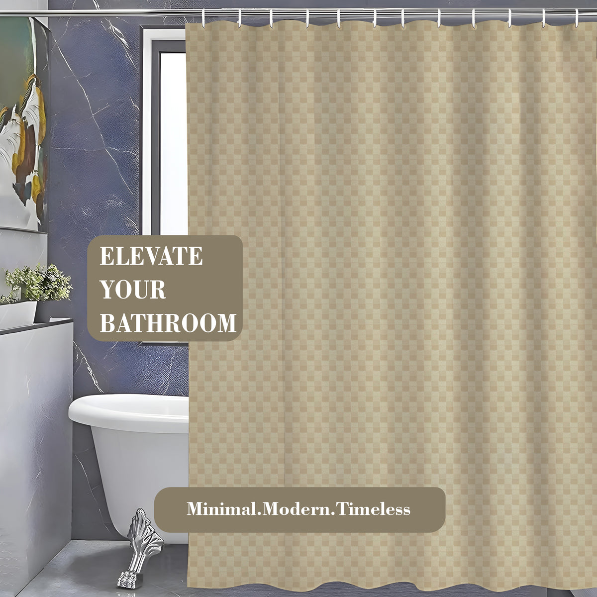Monaco Collection Waterproof Bathroom Curtain – Cream color Shower Curtain.
