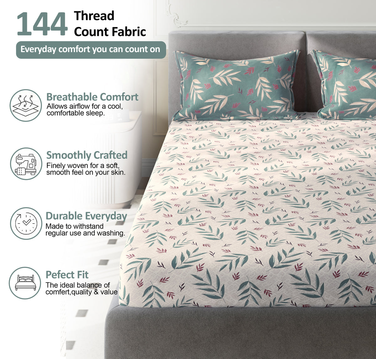 Sydney Collection Cotton Flat Bedsheets - Grey