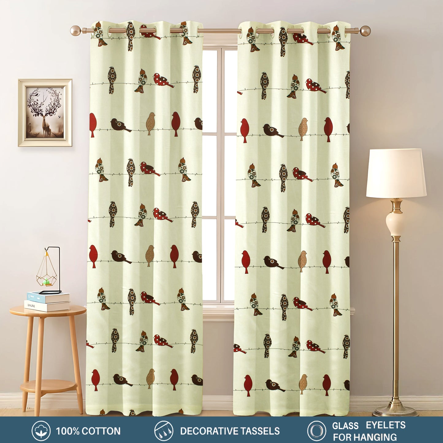 Milan Collection Cotton Curtain with Animal Print for Window/Door/Long Door – Red (Pack of 1)