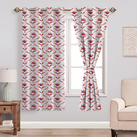 Milan Collection Cotton Curtain with Leaf Print for Window/Door/Long Door – Maroon (Pack of 1)