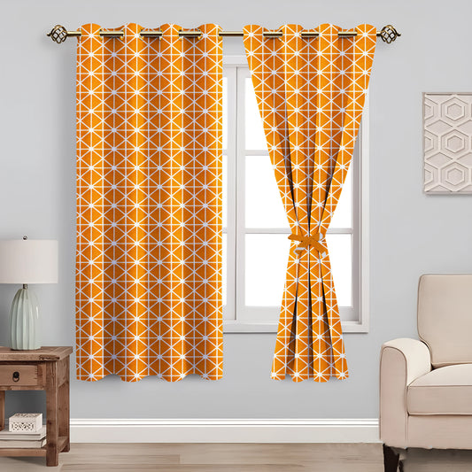 Milan Collection Cotton Curtain with Geometric Print for Window/Door/Long Door – Yellow (Pack of 1)