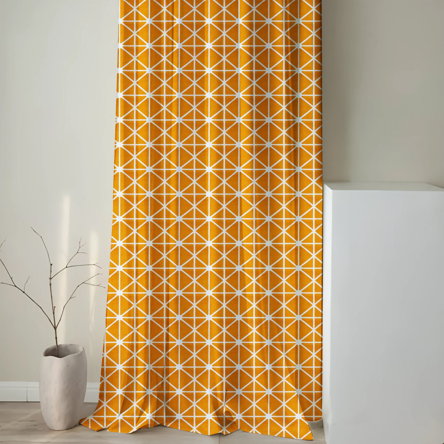 Milan Collection Cotton Curtain with Geometric Print for Window/Door/Long Door – Yellow (Pack of 1)