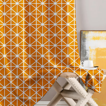 Milan Collection Cotton Curtain with Geometric Print for Window/Door/Long Door – Yellow (Pack of 1)