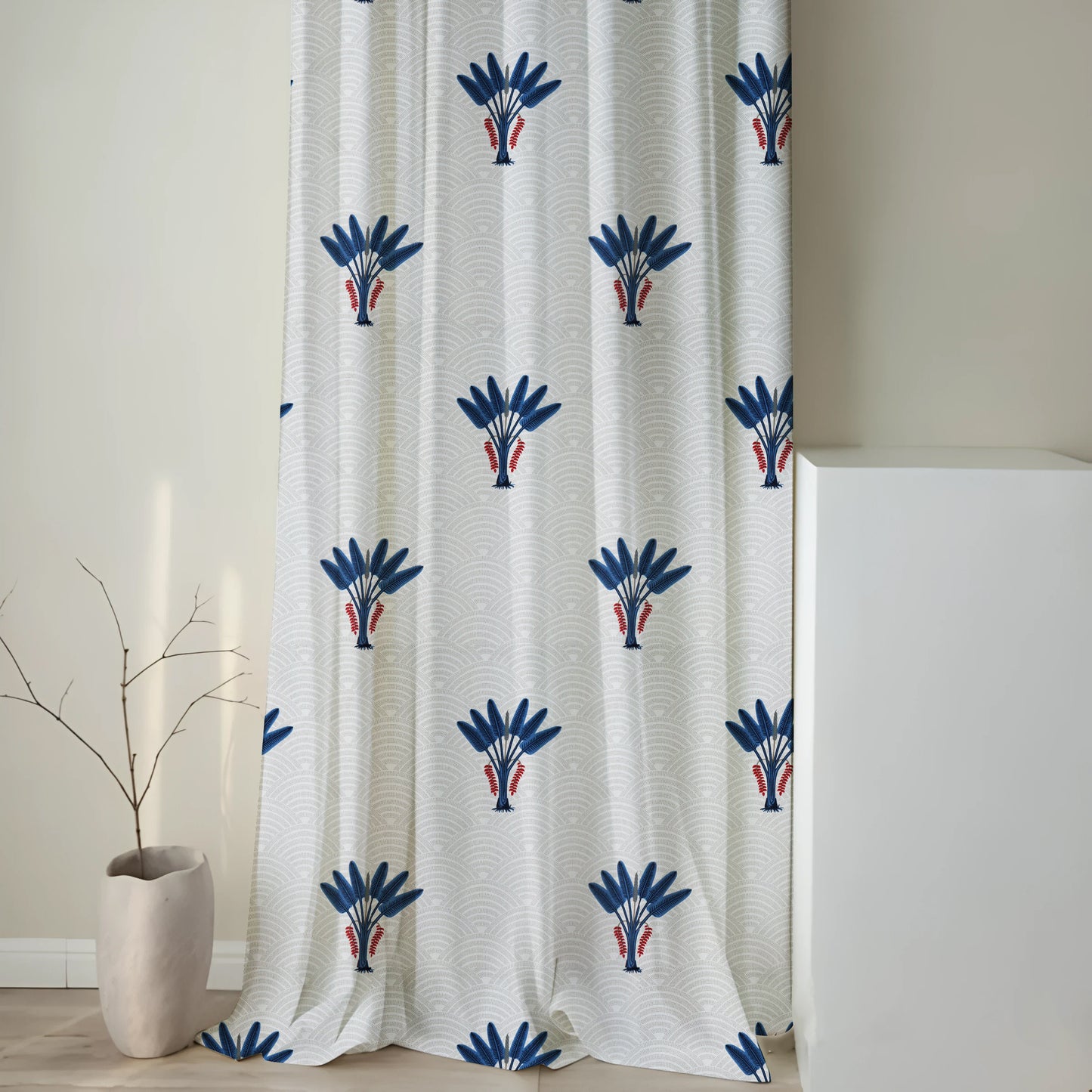 Milan Collection Cotton Curtain with Floral Print for Window/Door/Long Door – Blue (Pack of 1)