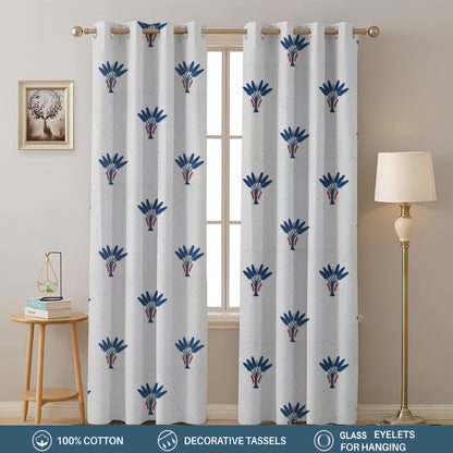 Milan Collection Cotton Curtain with Floral Print for Window/Door/Long Door – Blue (Pack of 1)