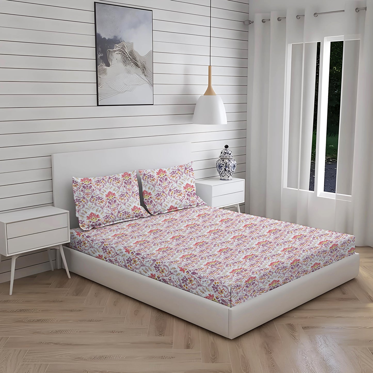 New York Collection 180 TC  Fitted Bedsheet- Pink