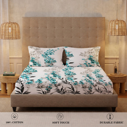 London Collection Cotton Flat Bedsheet- Aqua