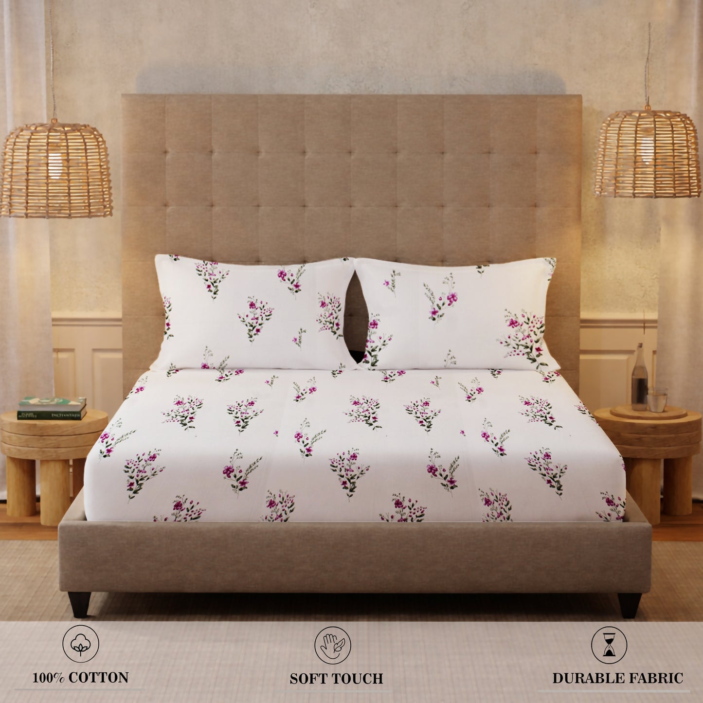 London Collection Cotton Flat Bedsheet- Pink