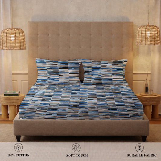 London Collection Cotton Flat Bedsheet- Blue