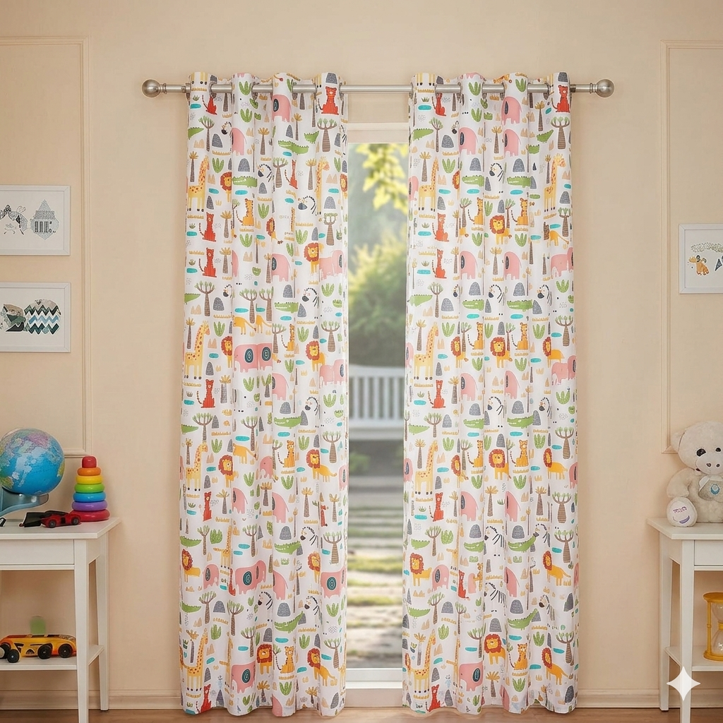 Tokyo Collection Digitalprint-Kids Curtain For Window/Door/Long Door - Design-Elephant (Pack Of 1)
