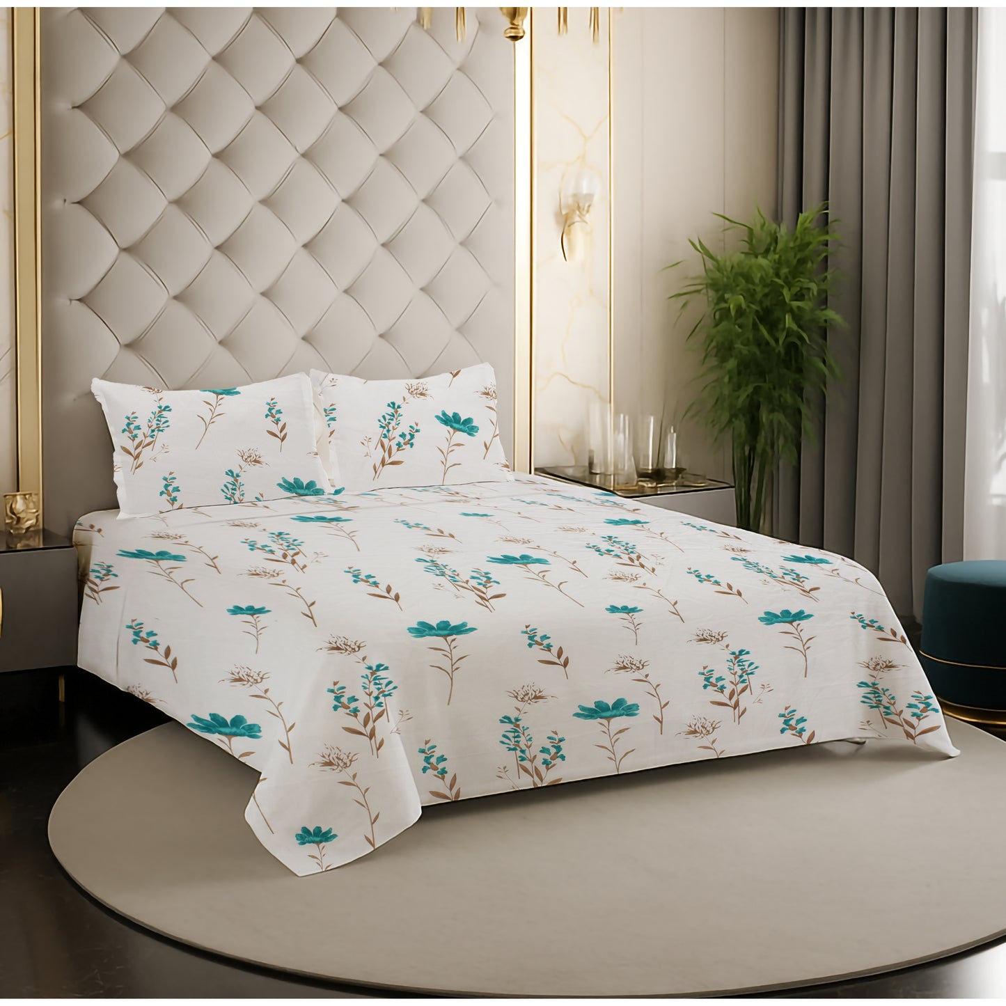 London Collection Cotton Flat Bedsheet- Blue