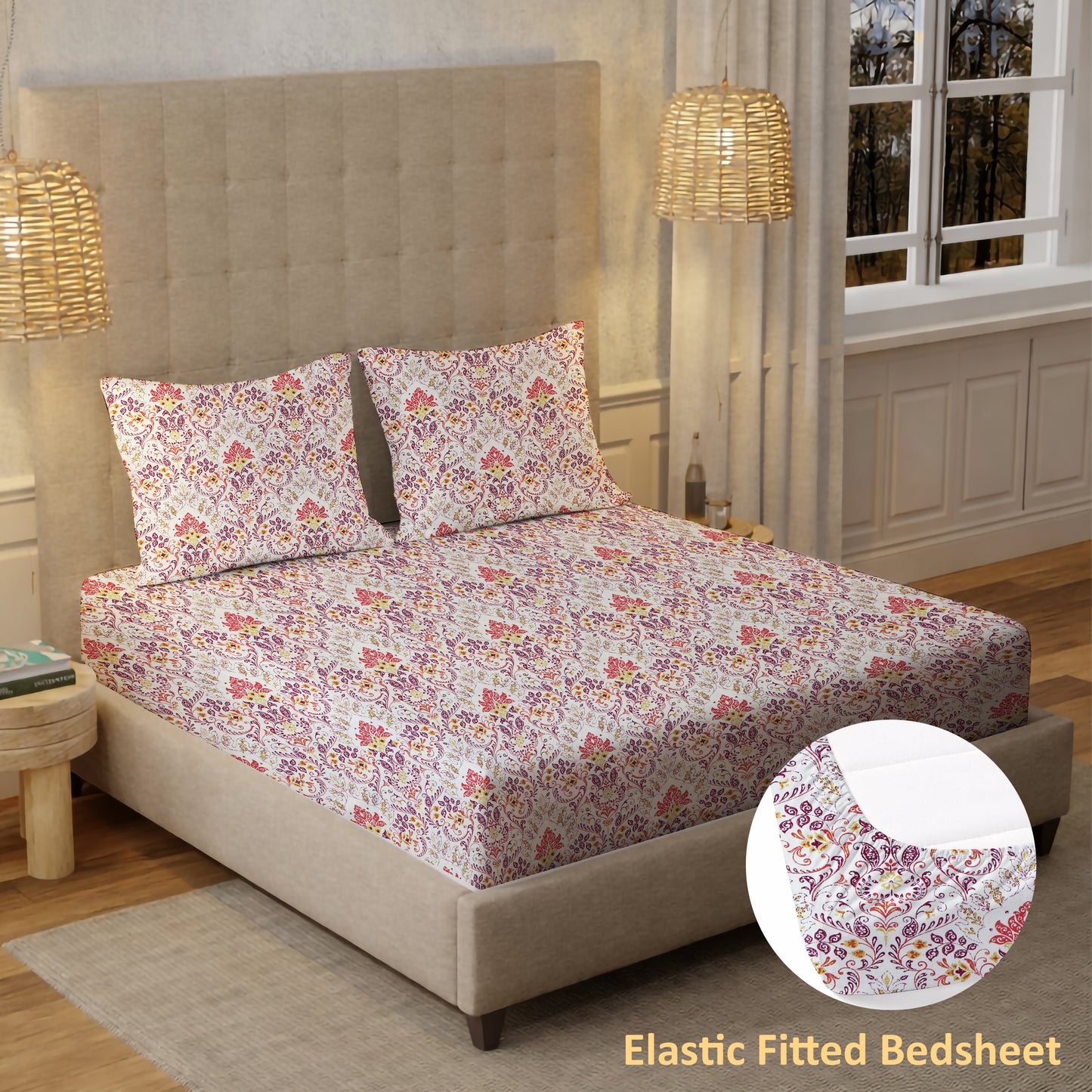 New York Collection Cotton Fitted Bedsheet- Pink