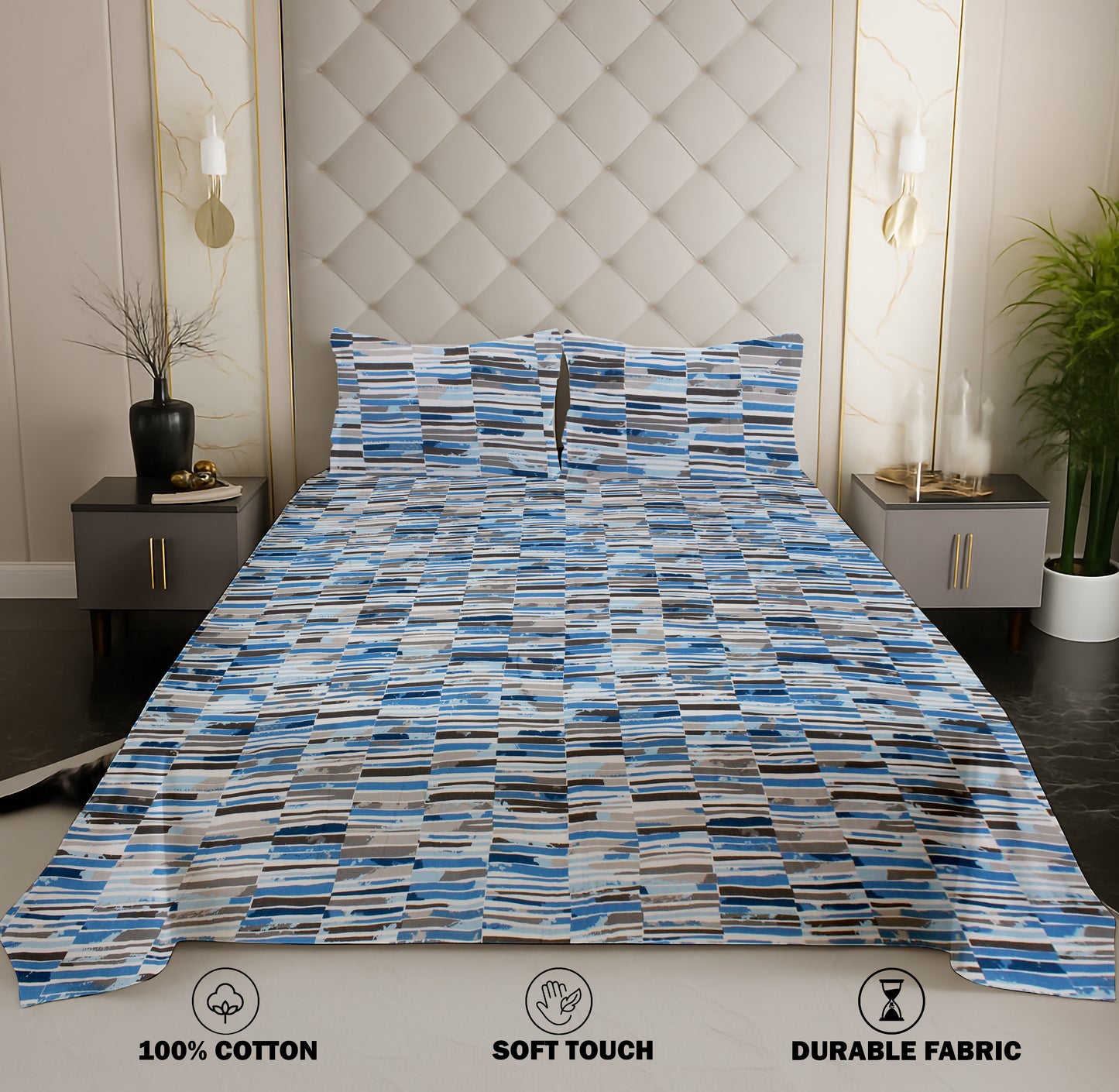 London Collection Cotton Flat Bedsheet- Blue