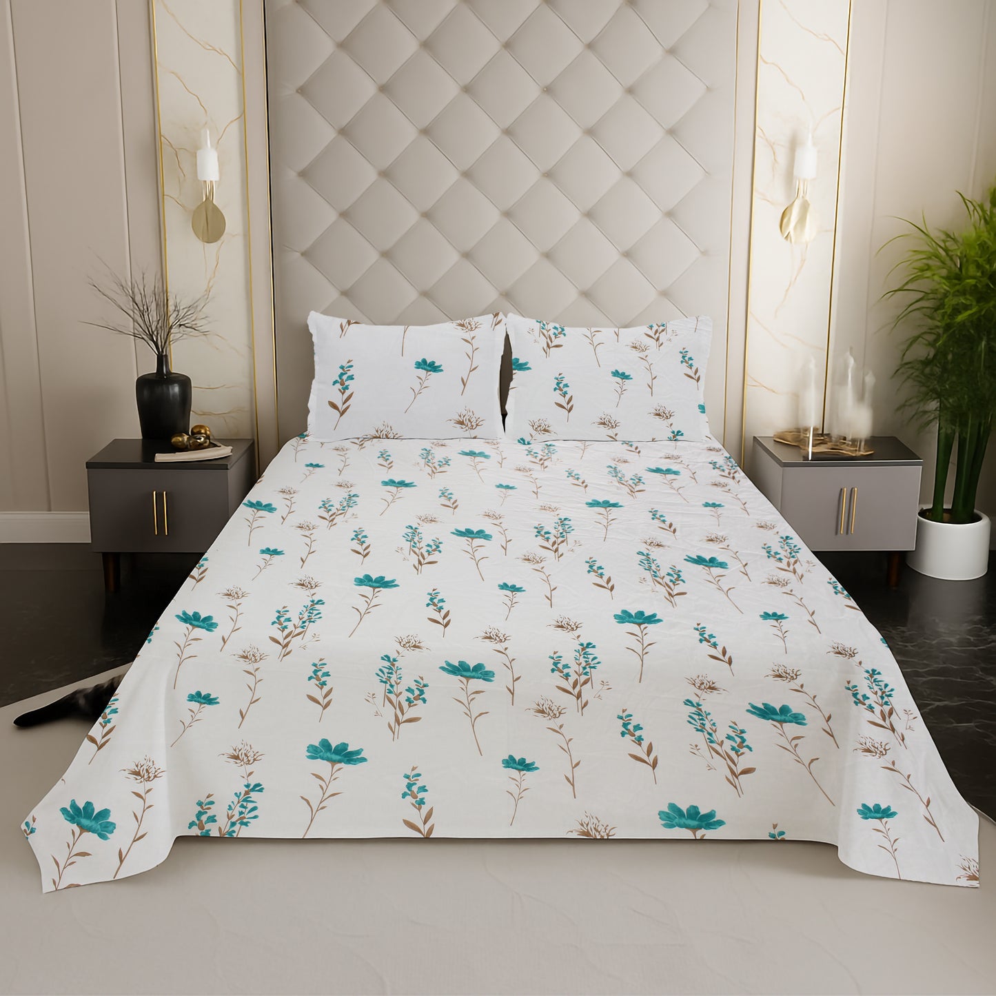 London Collection Cotton Flat Bedsheet- Blue
